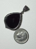 Black Onyx Cushion Faceted Teardrop with Marcasite Pendant