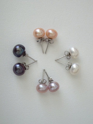Cultured Freshwater Pearl Earrings - 7 to 8mm Pearls, Various Color Choices - Jemel