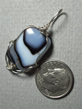 Black Lace Agate Bead Pendant Wire Wrapped .925 Sterling Silver - Jemel