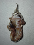Brown Lace Agate Pendant Wire Wrapped .925 Sterling Silver