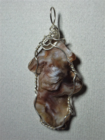 Agate, Brown Lace Pendant Wire Wrapped .925 Sterling Silver - Jemel