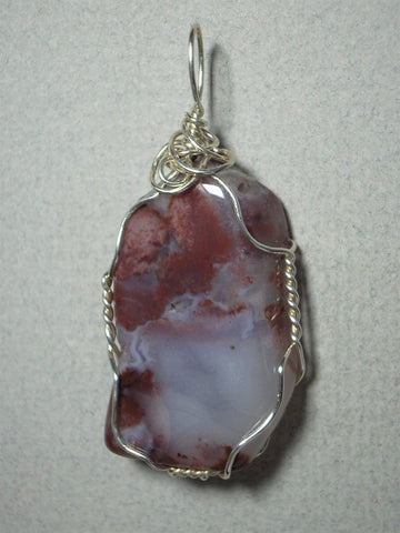 Red Cloud Agate Pendant Wire Wrapped .925 Sterling Silver - Jemel