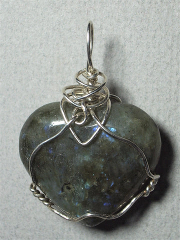 Labradorite Heart Pendant Wire Wrapped .925 Sterling Silver - Jemel