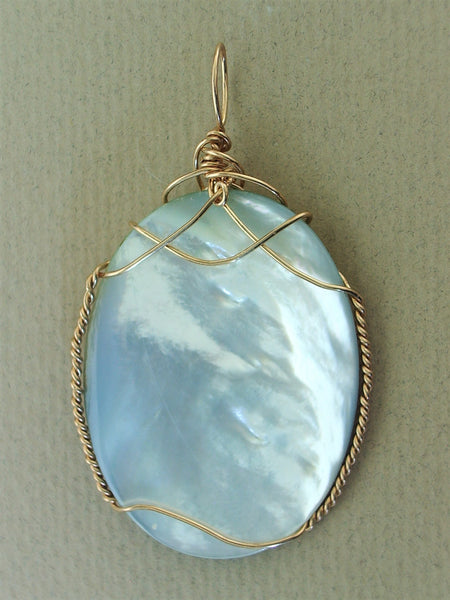 Beautiful Triple Oval cabochon outlet Blue Mother of Pearl 925 Sterling Silver Pendant.