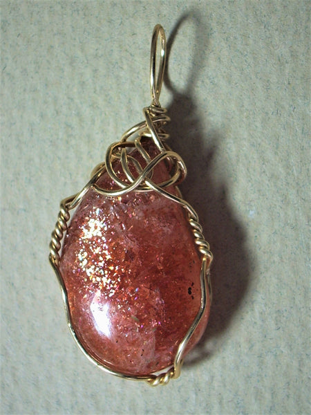 Goldstone Mini Heart Shaped Copper Wire Wrapped Pendant Necklace