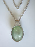 Green Chalcedony Cabochon Pendant Sterling Silver Bezel  w/ 16” 2.8 mm Sterling Silver Cable Chain