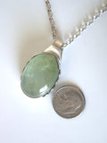Green Chalcedony Cabochon Pendant Sterling Silver Bezel  w/ 16” 2.8 mm Sterling Silver Cable Chain