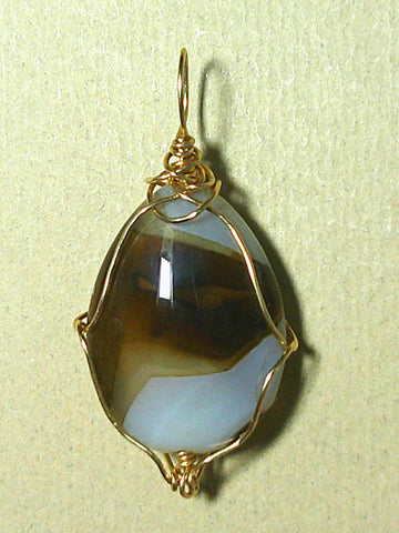 Agate Bead Pendant Wire Wrapped 14/20 Gold Filled - Jemel