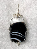 Black Lace Agate Bead Pendant Wire Wrapped .925 Sterling Silver