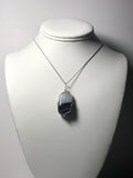 Black Lace Agate Bead Pendant Wire Wrapped .925 Sterling Silver display - Jemel