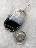 Black Lace Agate Bead Pendant Wire Wrapped .925 Sterling Silver