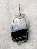 Black Lace Agate Bead Pendant Wire Wrapped .925 Sterling Silver - Jemel
