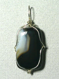 Black Lace Agate Bead Pendant Wire Wrapped .925 Sterling Silver
