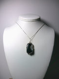 Black Lace Agate Bead Pendant Wire Wrapped .925 Sterling Silver display - Jemel