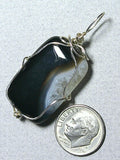 Black Lace Agate Bead Pendant Wire Wrapped .925 Sterling Silver