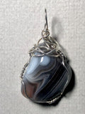 Botswana Agate Pendant Wire Wrapped .925 Sterling Silver - Jemel