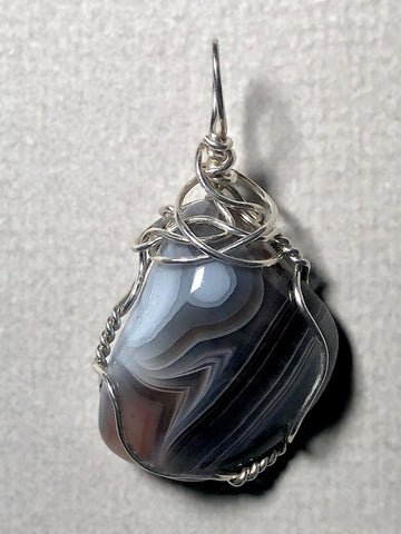 Botswana Agate Pendant Wire Wrapped .925 Sterling Silver - Jemel