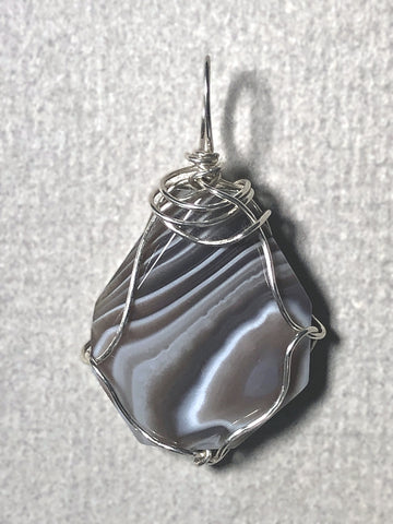 Botswana Agate Bead Pendant Wire Wrapped .925 Sterling Silver - Jemel