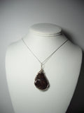 Fire Agate Pendant wire Wrapped .925 Sterling Silver display - Jemel