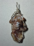 Brown Lace Agate Pendant Wire Wrapped .925 Sterling Silver - Jemel