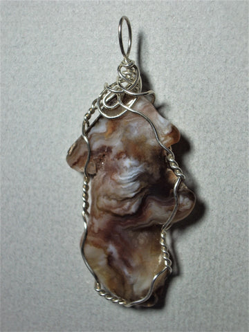 Brown Lace Agate Pendant Wire Wrapped .925 Sterling Silver - Jemel