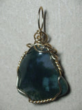 Moss Agate Stone Pendant  Wire Wrapped 14/20 Gold Filled