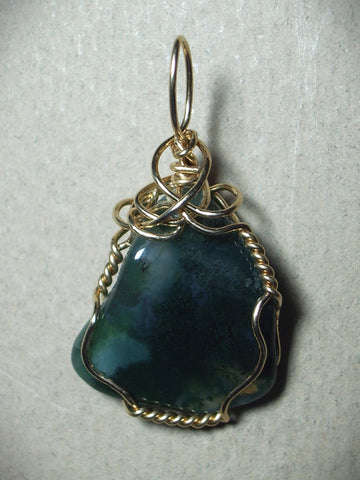 Moss Agate Stone Pendant Wire Wrapped 14/20 Gold Filled - Jemel