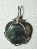 Moss Agate Heart Pendant Wire Wrapped .925 Sterling Silver