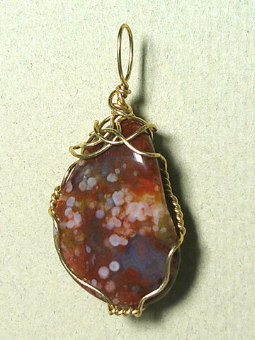 Orbicular Agate Pendant Wire Wrapped 14/20 Gold Filled - Jemel