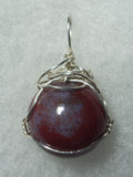 Red Moss Agate Ball Sphere Marble Pendant Wire Wrapped .925 Sterling Silver