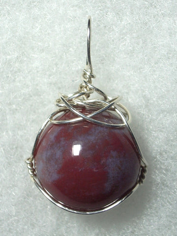 Red Moss Agate Ball Sphere Marble Pendant Wire Wrapped .925 Sterling Silver - Jemel