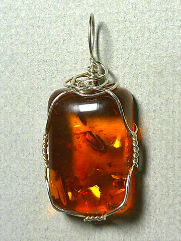 Mexican Amber Pendant Wire Wrapped .925 Sterling Silver - Jemel