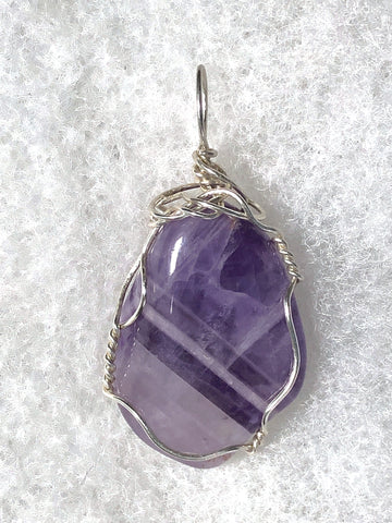 Amethyst Chevron Pendant Wire Wrapped .925 Sterling Silver - Jemel
