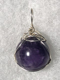 Amethyst Crystal Ball Sphere Marble Pendant Wire Wrapped .925 Sterling Silver