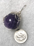 Amethyst Crystal Ball Sphere Marble Pendant Wire Wrapped .925 Sterling Silver