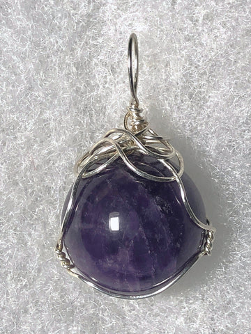 Amethyst Crystal Ball Sphere Marble Pendant Wire Wrapped .925 Sterling Silver - Jemel