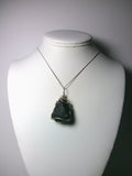 Raw Apache Tear Pendant Wire Wrapped .925 Sterling Silver display - Jemel