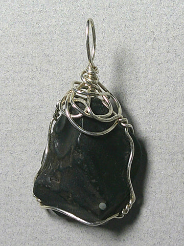 Raw Apache Tear Pendant Wire Wrapped .925 Sterling Silver - Jemel