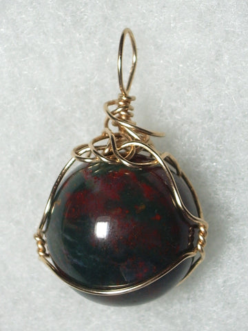 Bloodstone Ball, Marble, Sphere Pendant Wire Wrapped .925 Sterling Silver - Jemel