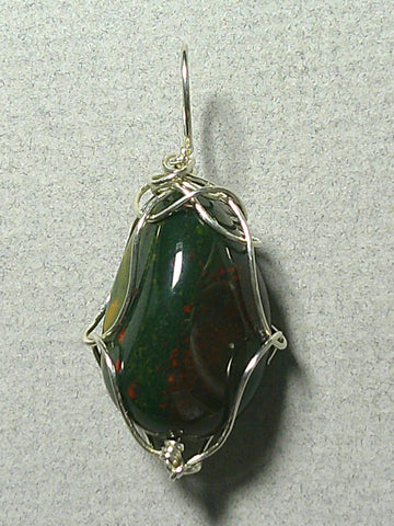 Bloodstone Bead Pendant Wire Wrapped .925 Sterling Silver - Jemel