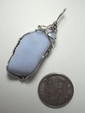 Blue Lace Agate Pendant Wire Wrapped .925 Sterling Silver display - Jemel