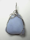 Blue Lace Agate Pendant Wire Wrapped .925 Sterling Silver - Jemel