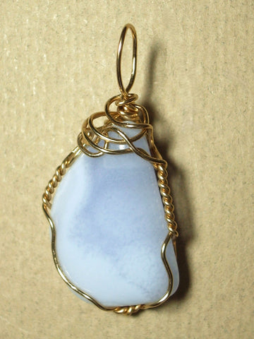 Blue Lace Agate Pendant Wire Wrapped 14/20 Gold Filled - Jemel