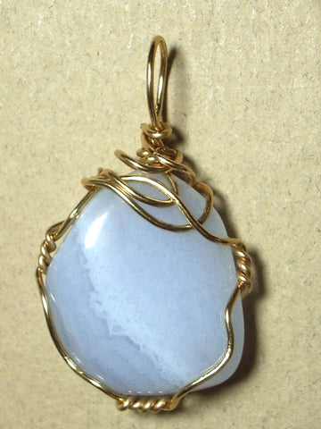 Blue Lace Agate Pendant Wire Wrapped 14/20 Gold Filled - Jemel