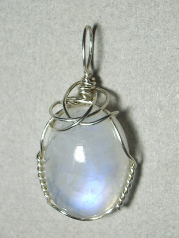 Blue Moonstone Cabochon Pendant Wire Wrapped .925 Sterling Silver - Jemel