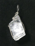 Calcite Crystal Pendant, Optical Calcite (Iceland Spar) Wire Wrapped .925 Sterling Silver