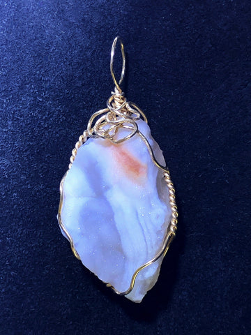 Druzy Quartz Chalcedony Freeform Pendant Wire Wrapped14/20 Gold Filled - Jemel