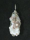 Druzy Quartz Pendant, Chalcedony Freeform Wire Wrapped .925 Sterling Silver