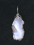 Druzy Quartz Chalcedony Freeform Pendant Wire Wrapped .925 Sterling Silver - Jemel