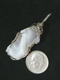 Druzy Quartz Pendant, Chalcedony Freeform Wire Wrapped .925 Sterling Silver
